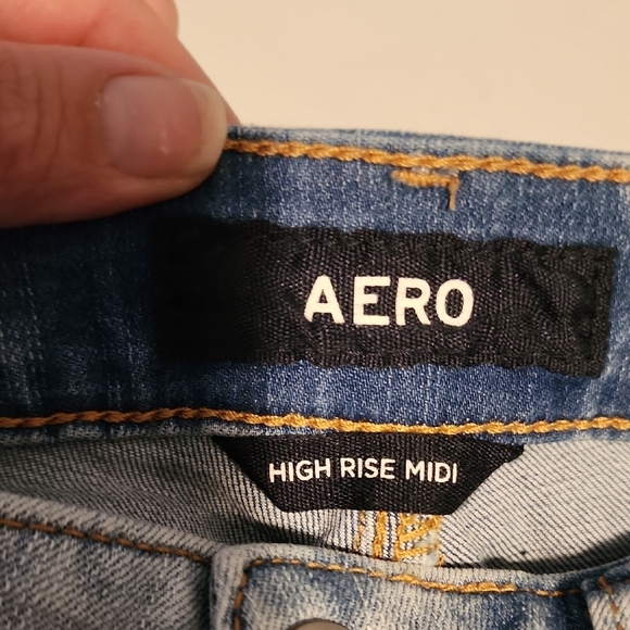 Blue Distressed Jean Shorts with Raw Hem - Picture 2 of 9